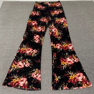 HDYWT Floral Velvet Flare Pant Black Rose Bell Bottom Boho Trousers Small Whimsy